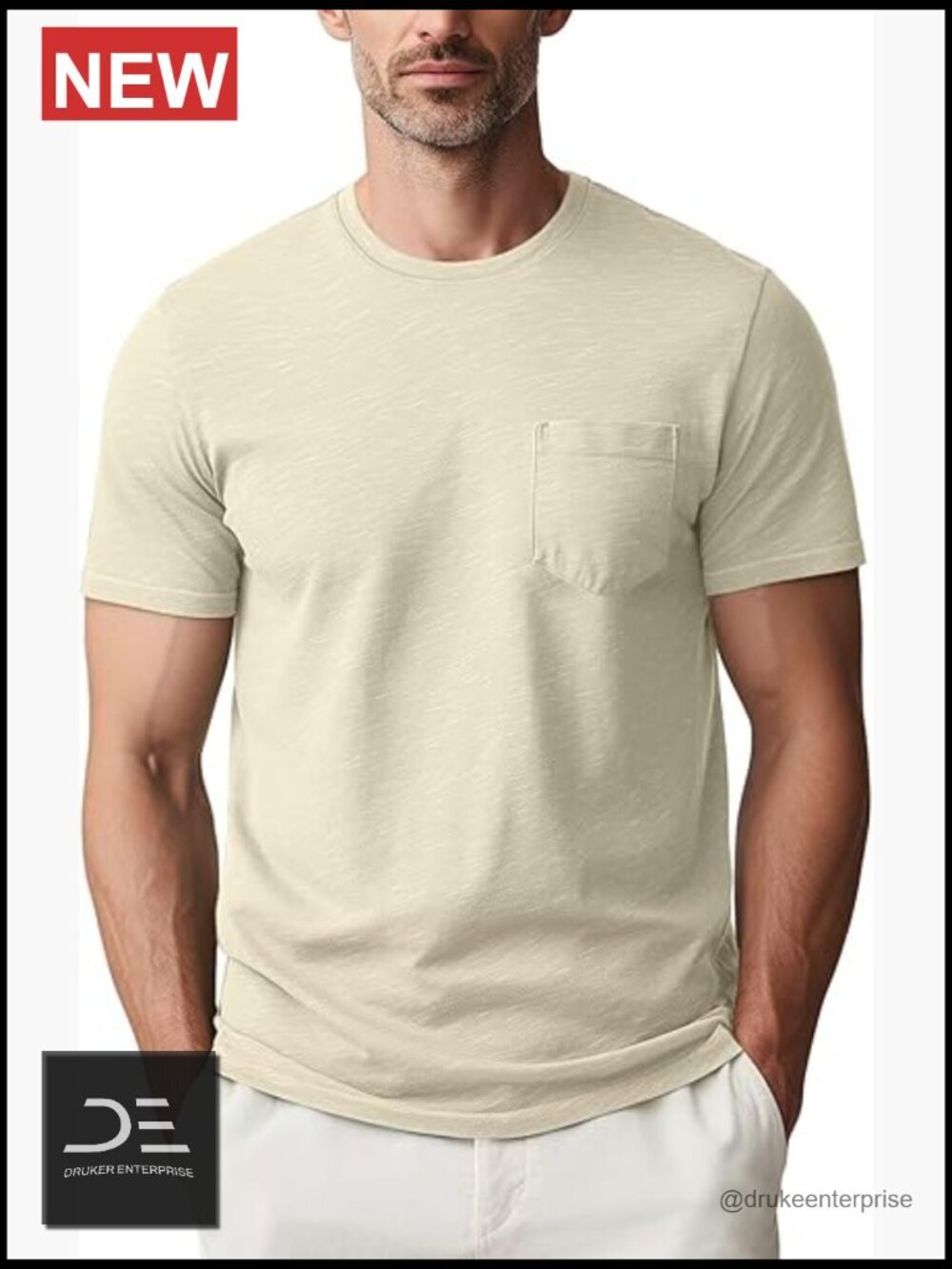 Men's Pocket T-Shirt Short Sleeve Cotton Slub Jersey Crewneck Casual Soft Basic